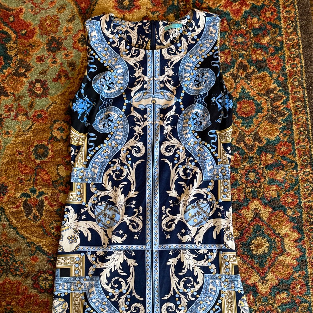 J Mclaughlin Navy Blue Baroque Print Catalina Sheath Dress